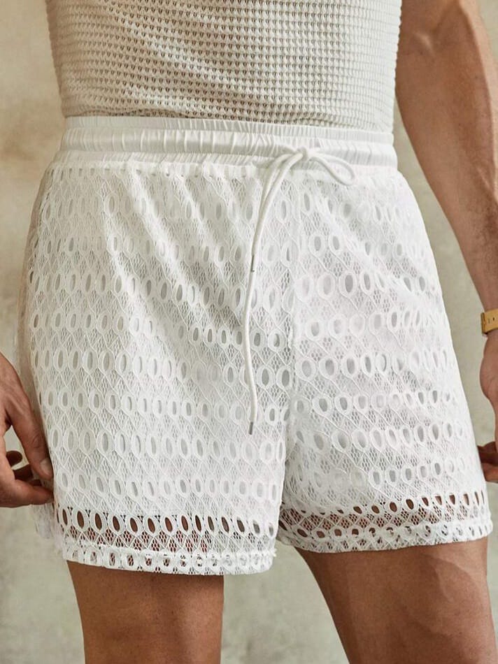 Bonga Boys Men VCAY Hollow-Out Beach Drawstring Crochet Shorts